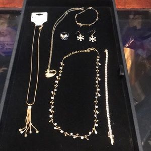 Yellow gold rhinestone costume jewelry lot!